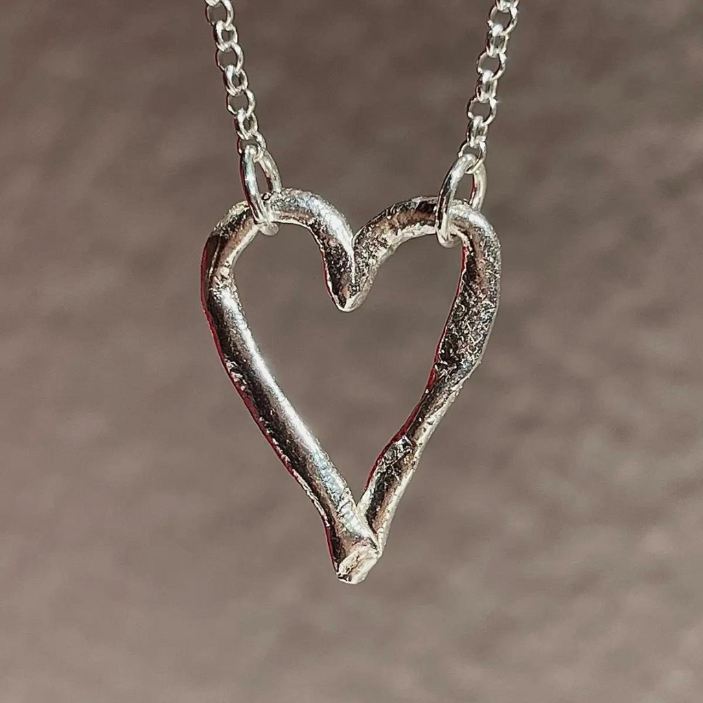 Silver Necklace "Fingerprint Thick Heart"