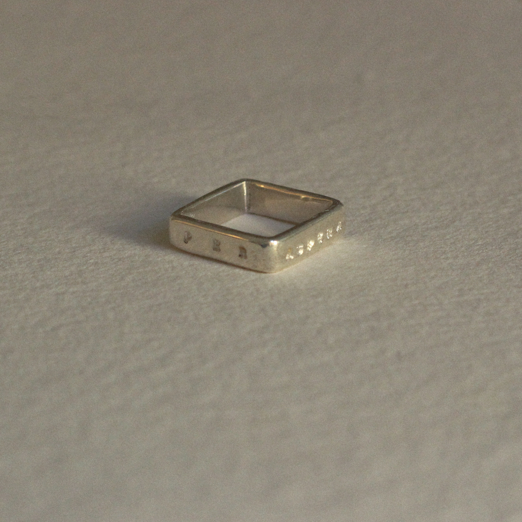 Silver Square Ring with Inscription in Latin