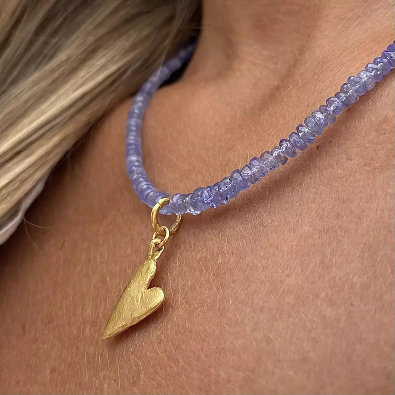 Gold Plated Silver Necklace with Tanzanites "Handcrafted Heart"