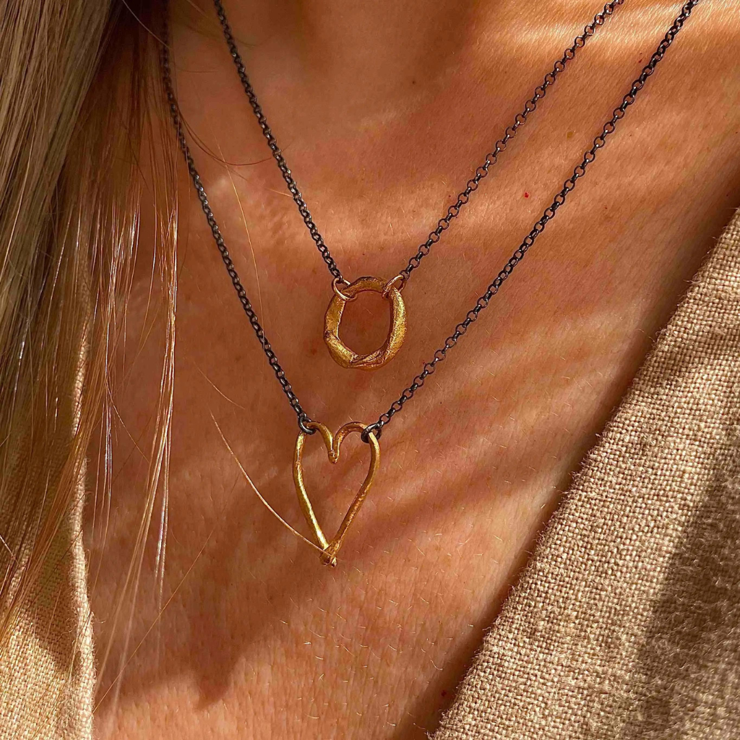 Gold Plated / Oxidised Silver Necklace "Small Fingerprint Circle"