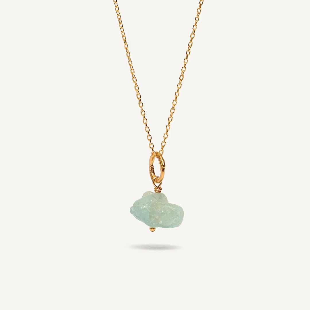 Gold Plated Silver Necklace "Raw Aquamarine"