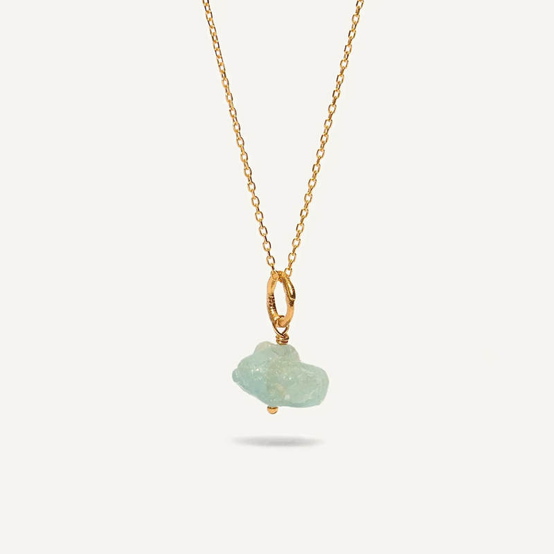 Gold Plated Silver Necklace "Raw Aquamarine"