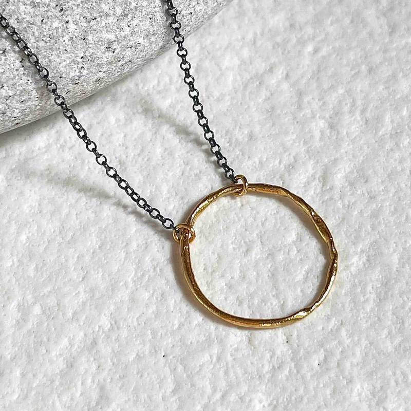 Gold Plated / Oxidised Silver Necklace "Thin Fingerprint Circle"