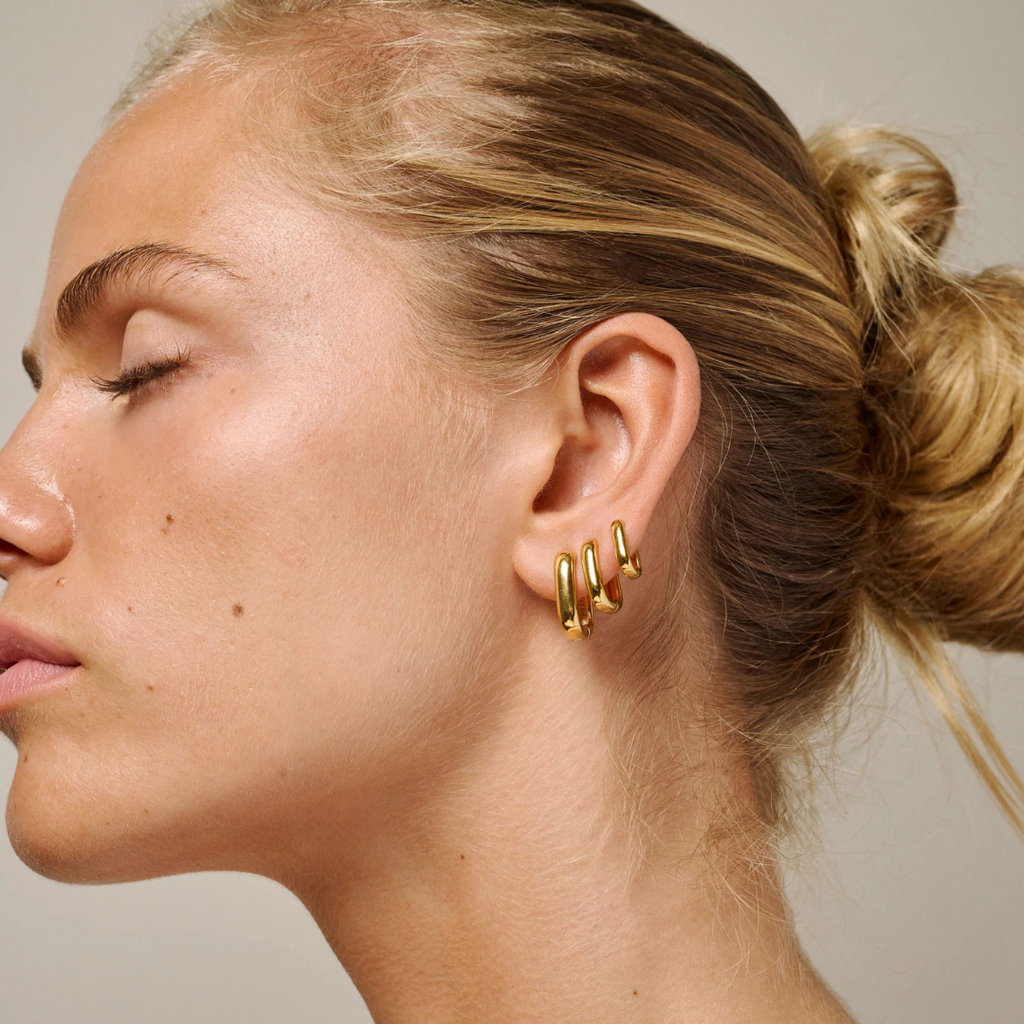 Gold Plated Silver Hoop Earrings "Square" (12 mm)