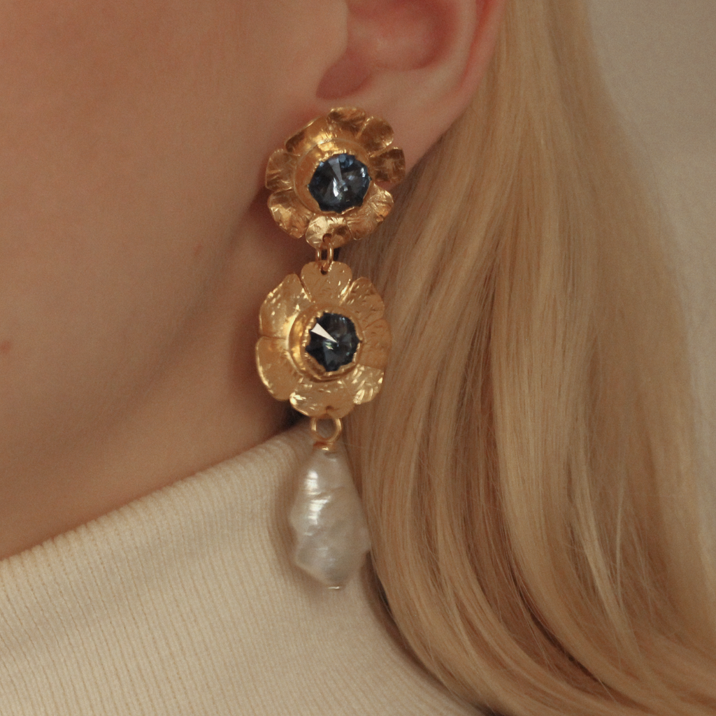 Gold Plated Swarovski & Pearl Earrings