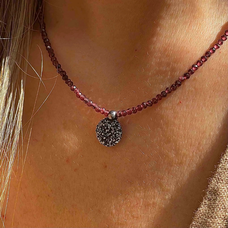 Oxidized Silver Necklace with Garnets "Handcrafted"