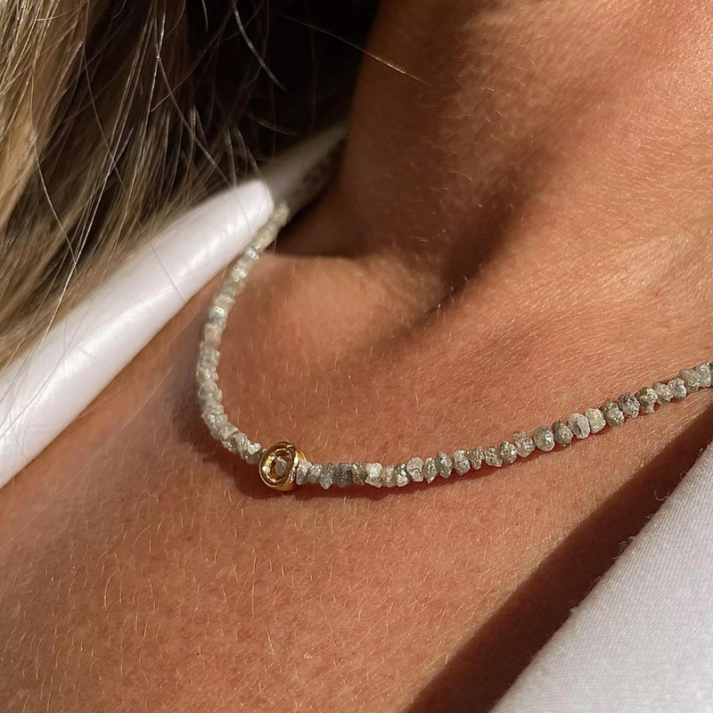 Gold Plated Silver Necklace with Grey Diamonds "Circle"