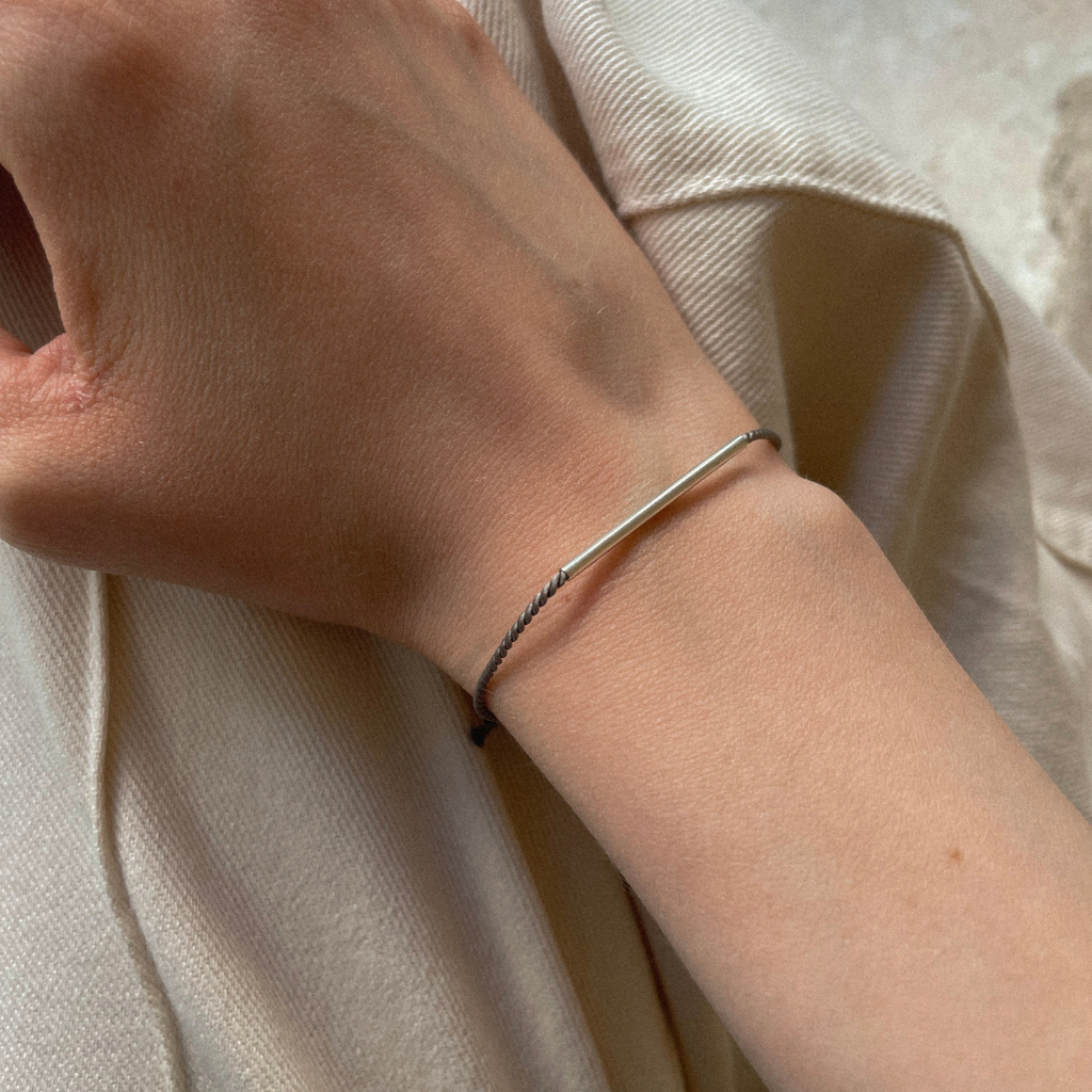 Natural Grey Silk Bracelet with Silver Detail