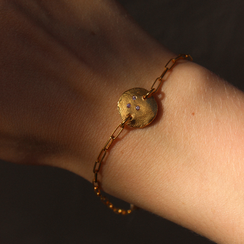 Gold Plated Silver Bracelet with Pink Sapphires "Sapphire Fingerprint"