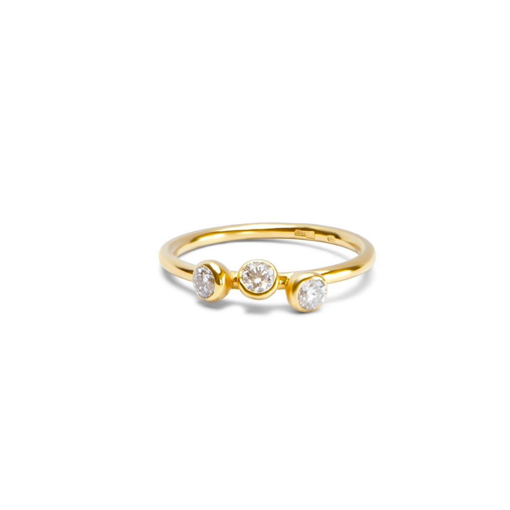 14k Gold Ring 'Universe' with 3 Diamonds