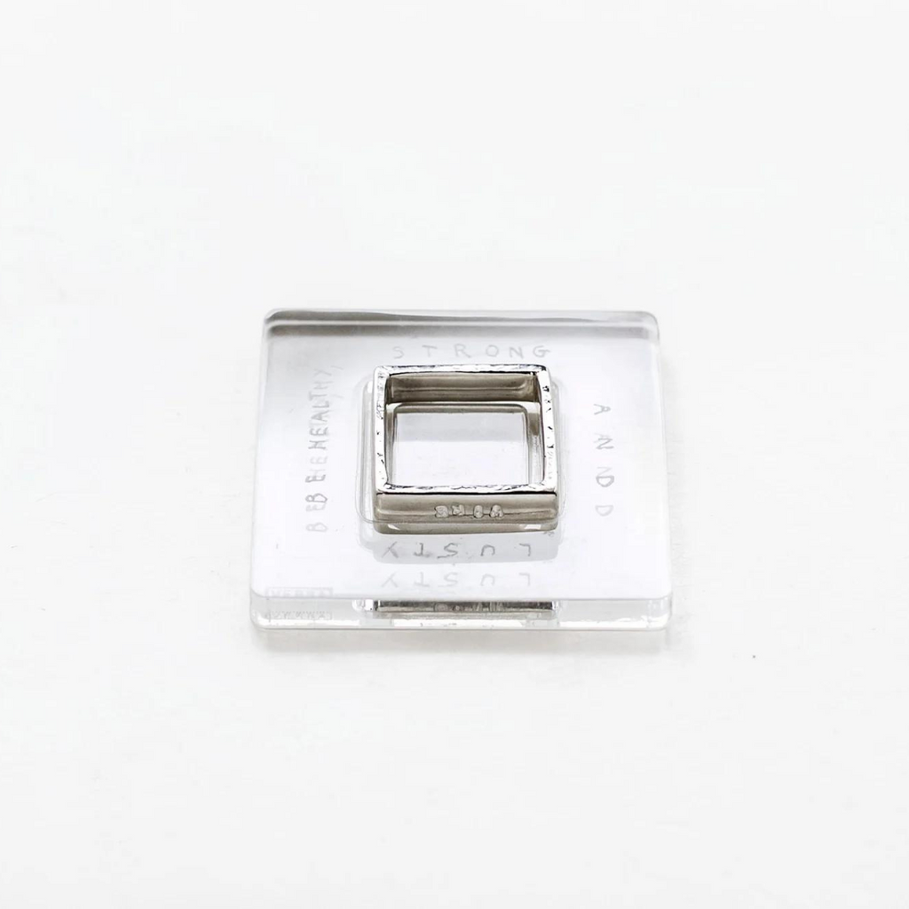 Silver Square Ring with Inscription in Latin