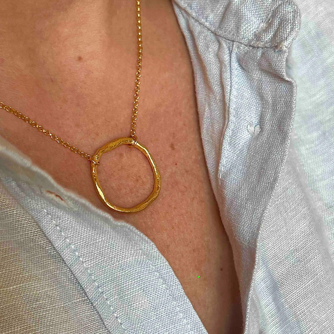 Gold Plated Silver Necklace "Big Fingerprint Circle"