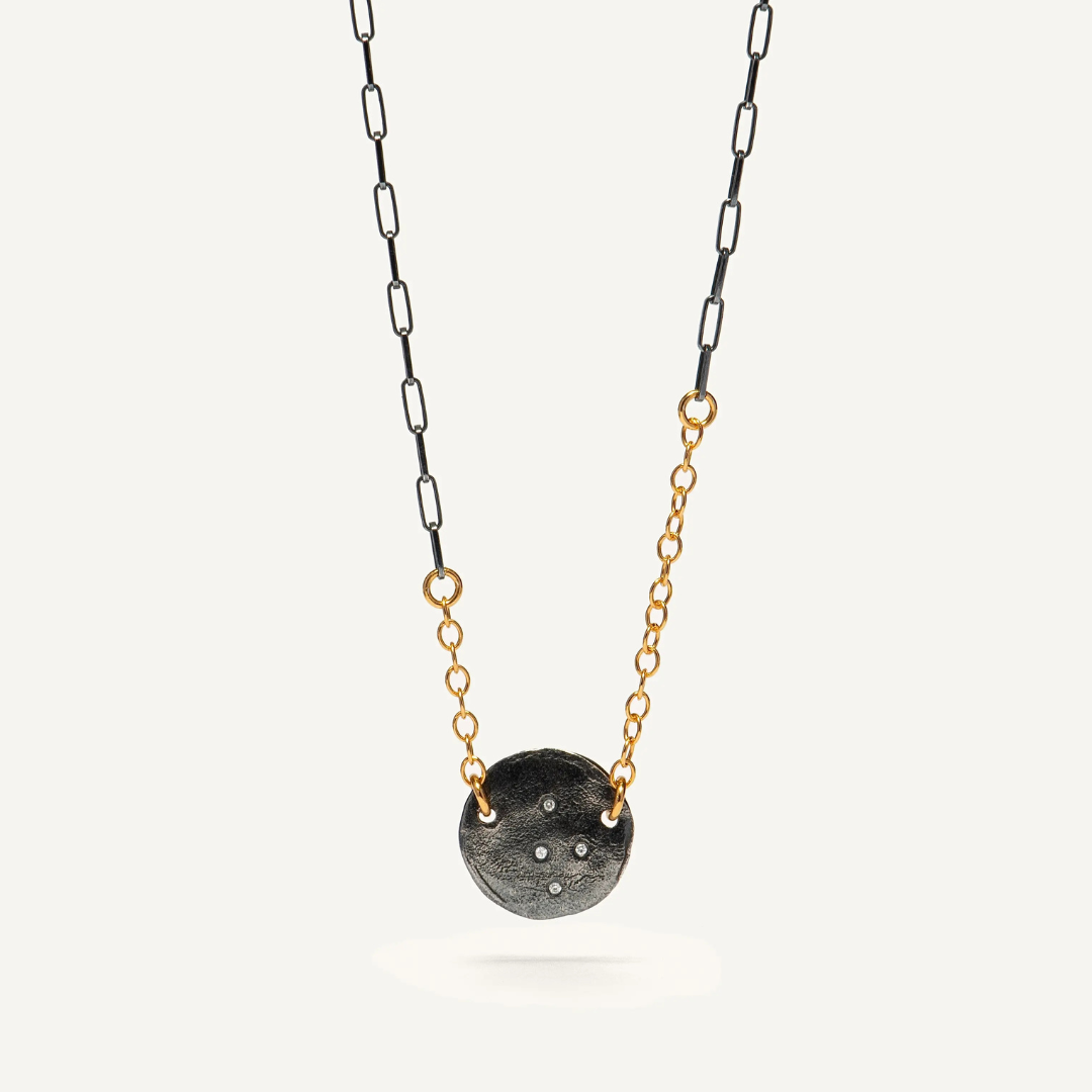 Gold Plated / Oxidized Silver Necklace "Moon & Stars"