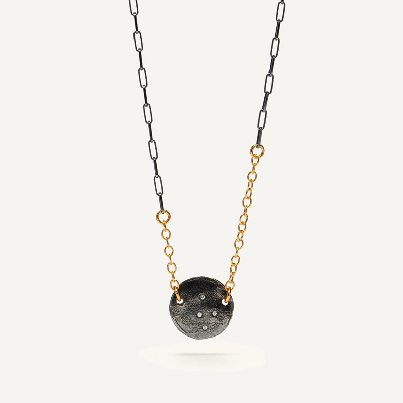 Gold Plated / Oxidized Silver Necklace "Moon & Stars"