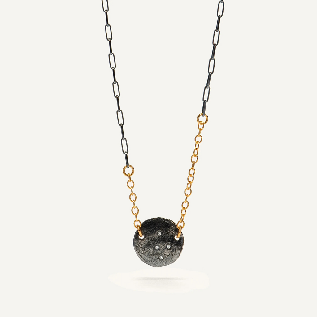 Gold Plated / Oxidised Silver Necklace "Moon & Stars"