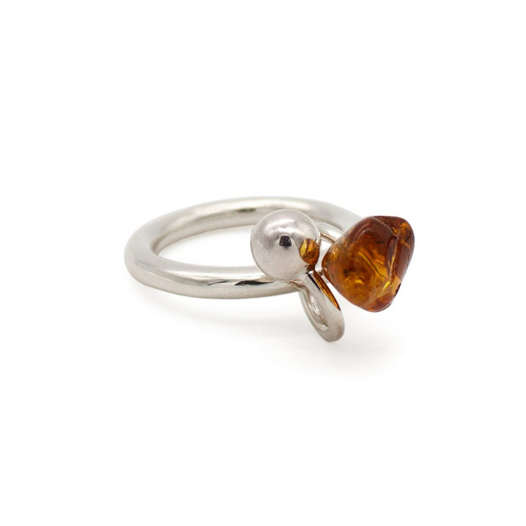 Silver & Amber Pierced Ring