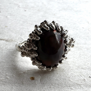 Silver Ring "Coral Moonlight Opal"