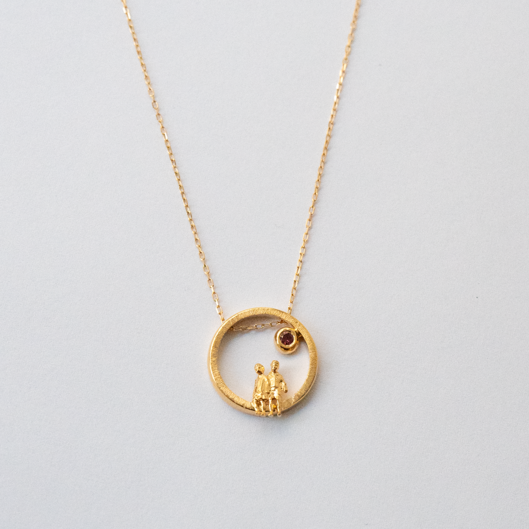 Gold Plated Silver Necklace with Garnet "All Around Us"