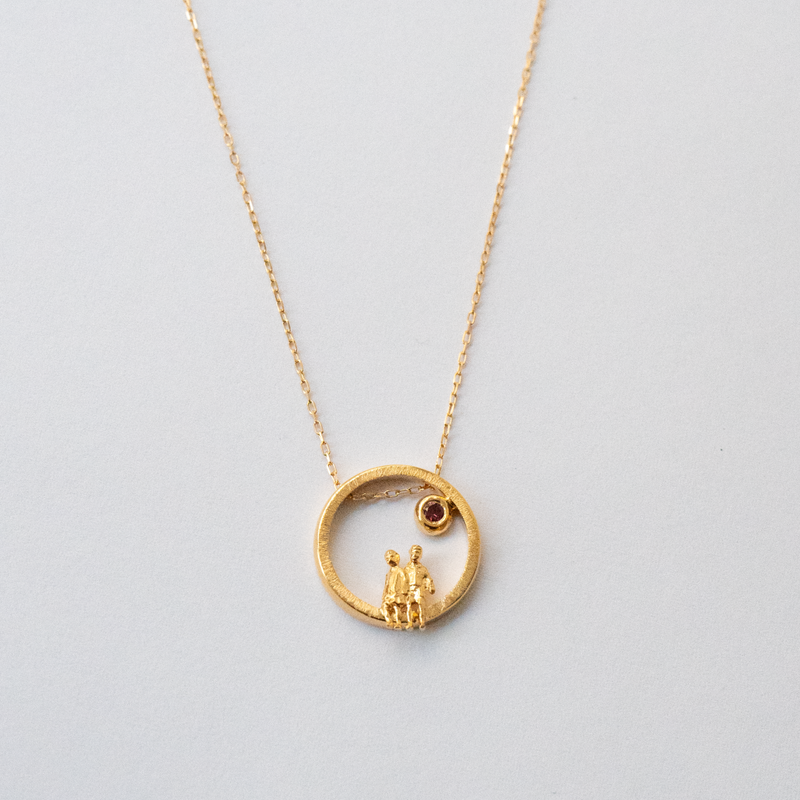 Gold Plated Silver Necklace with Garnet "All Around Us"