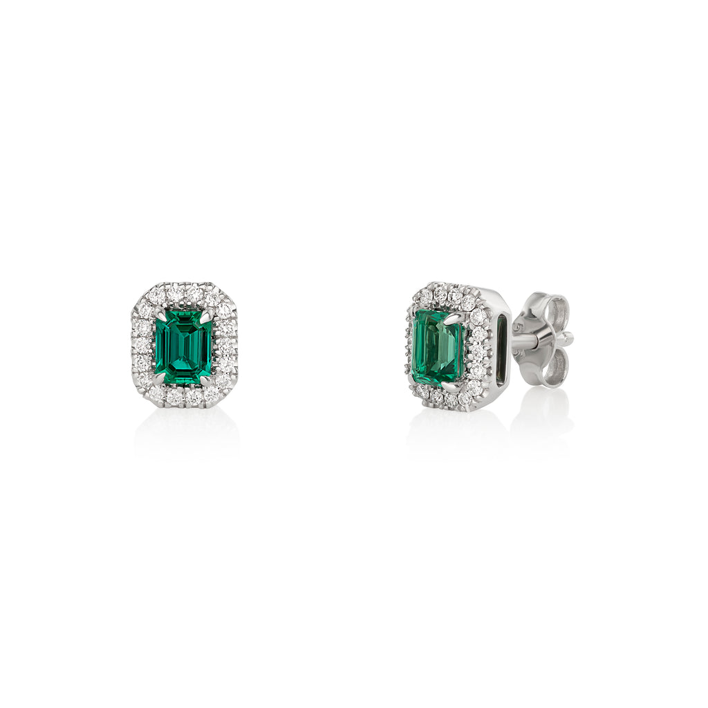 Halo Stud Earrings with Emerald