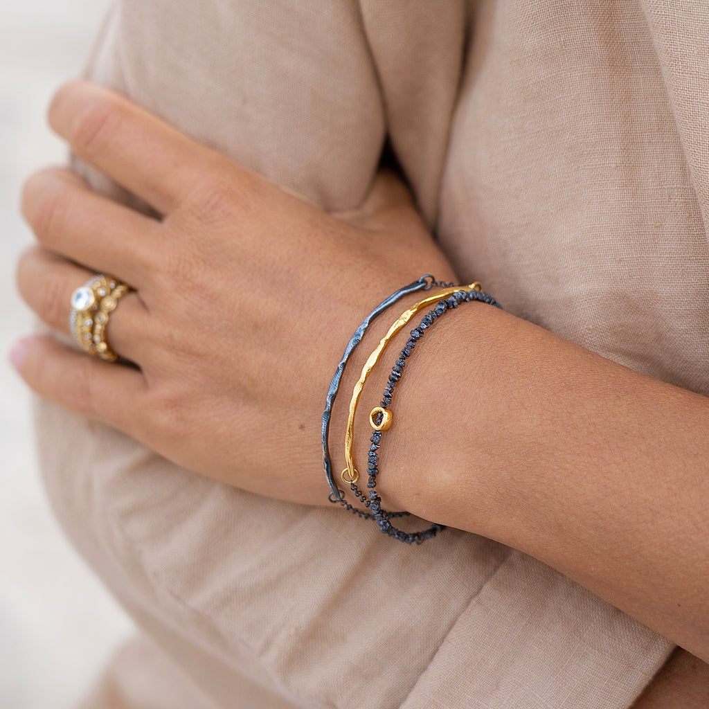 Gold Plated / Oxidised Silver Bracelets Set "Thick Handcrafted"