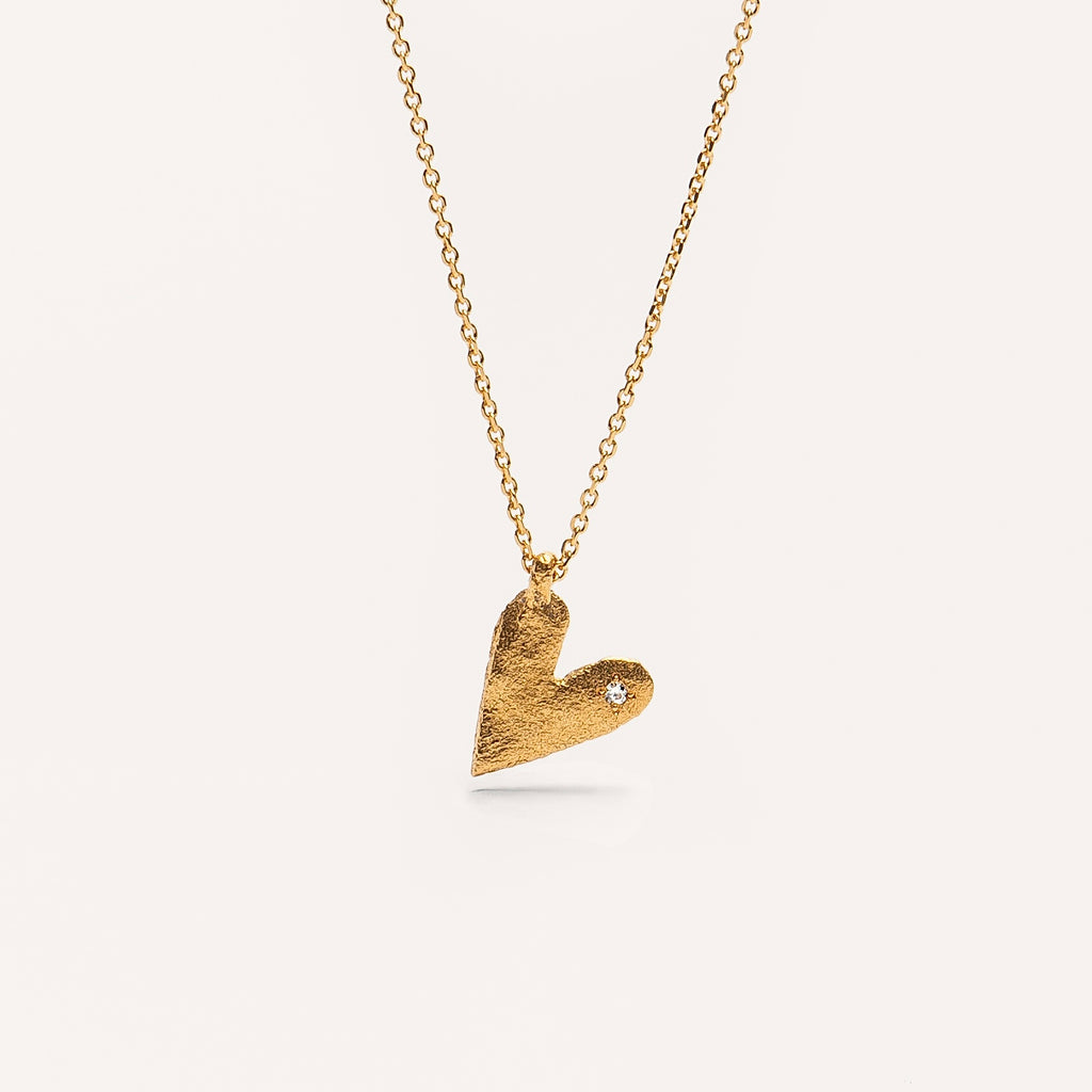 Gold Plated Silver & Diamond Necklace "Heart"