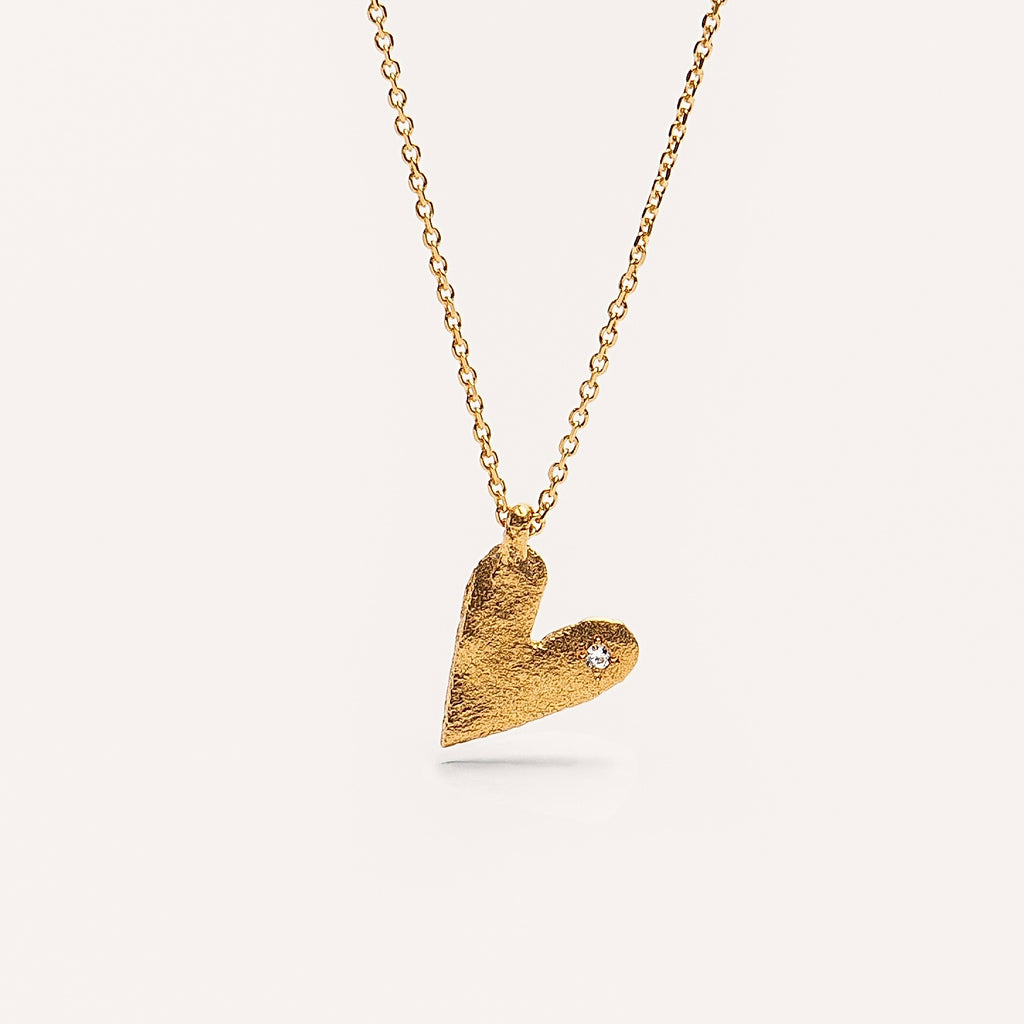 Gold Plated Silver & Diamond Necklace "Heart"