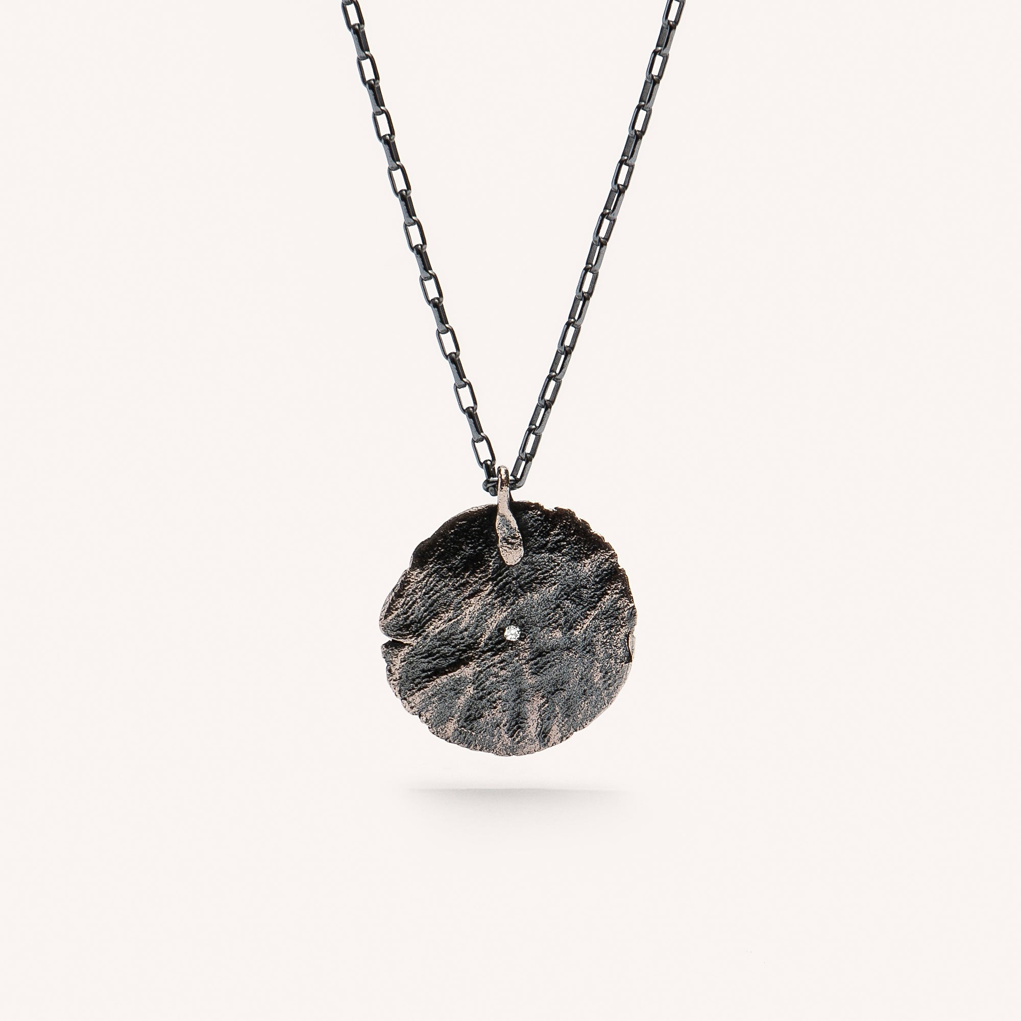 Oxidized Silver & Diamond Necklace "Fingerprint"