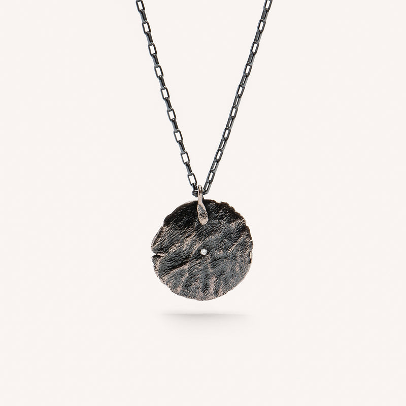 Oxidized Silver & Diamond Necklace "Fingerprint"