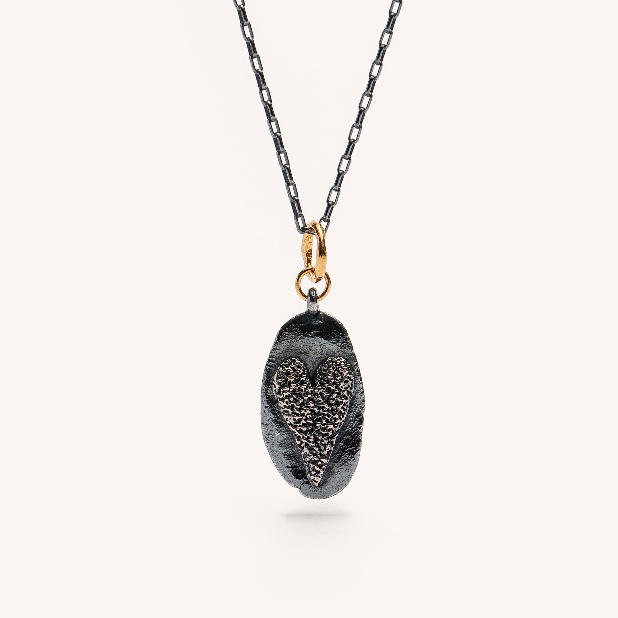 Gold Plated / Oxidized Silver Necklace "Oval Handcrafted Heart"