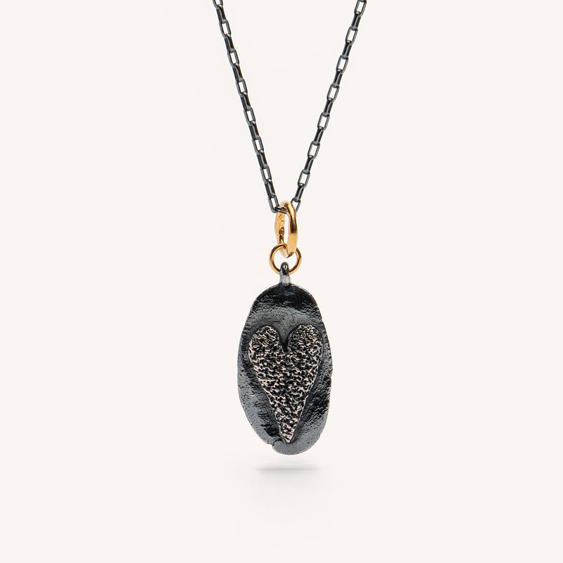 Gold Plated / Oxidized Silver Necklace "Oval Handcrafted Heart"