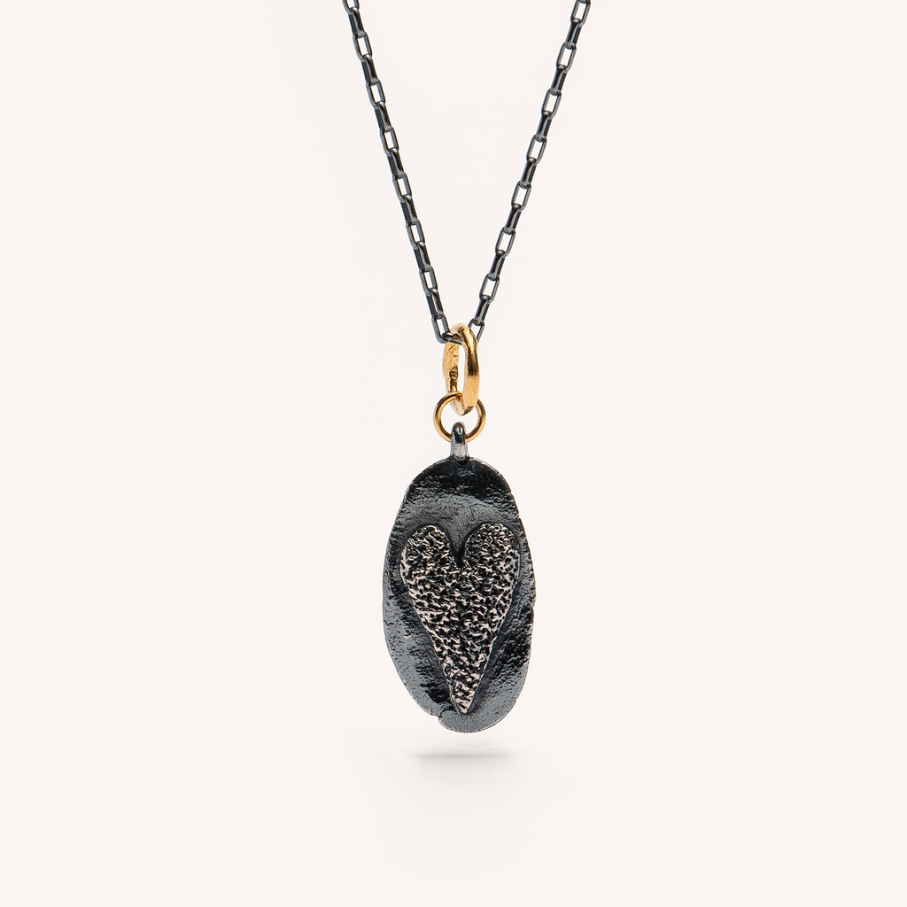 Gold Plated / Oxidised Silver Necklace "Oval Handcrafted Heart"