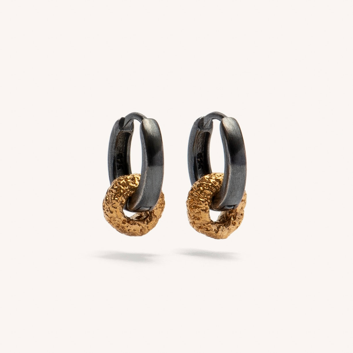 Gold Plated / Oxidised Silver Hoop Earrings "Rough Mini"