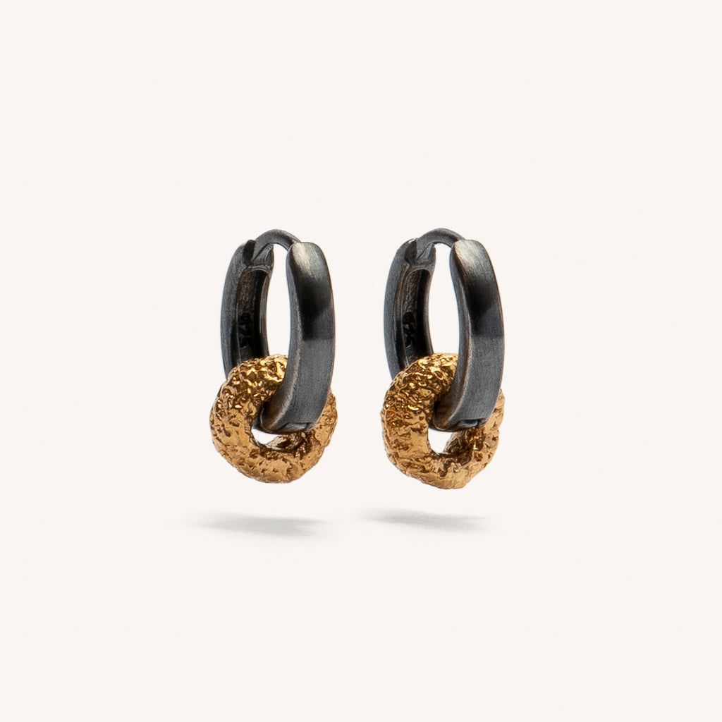 Gold Plated / Oxidised Silver Hoops with Rough Texture
