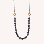 Gold Plated Silver & Dark Pearls Necklace "Fingerprint Circle"
