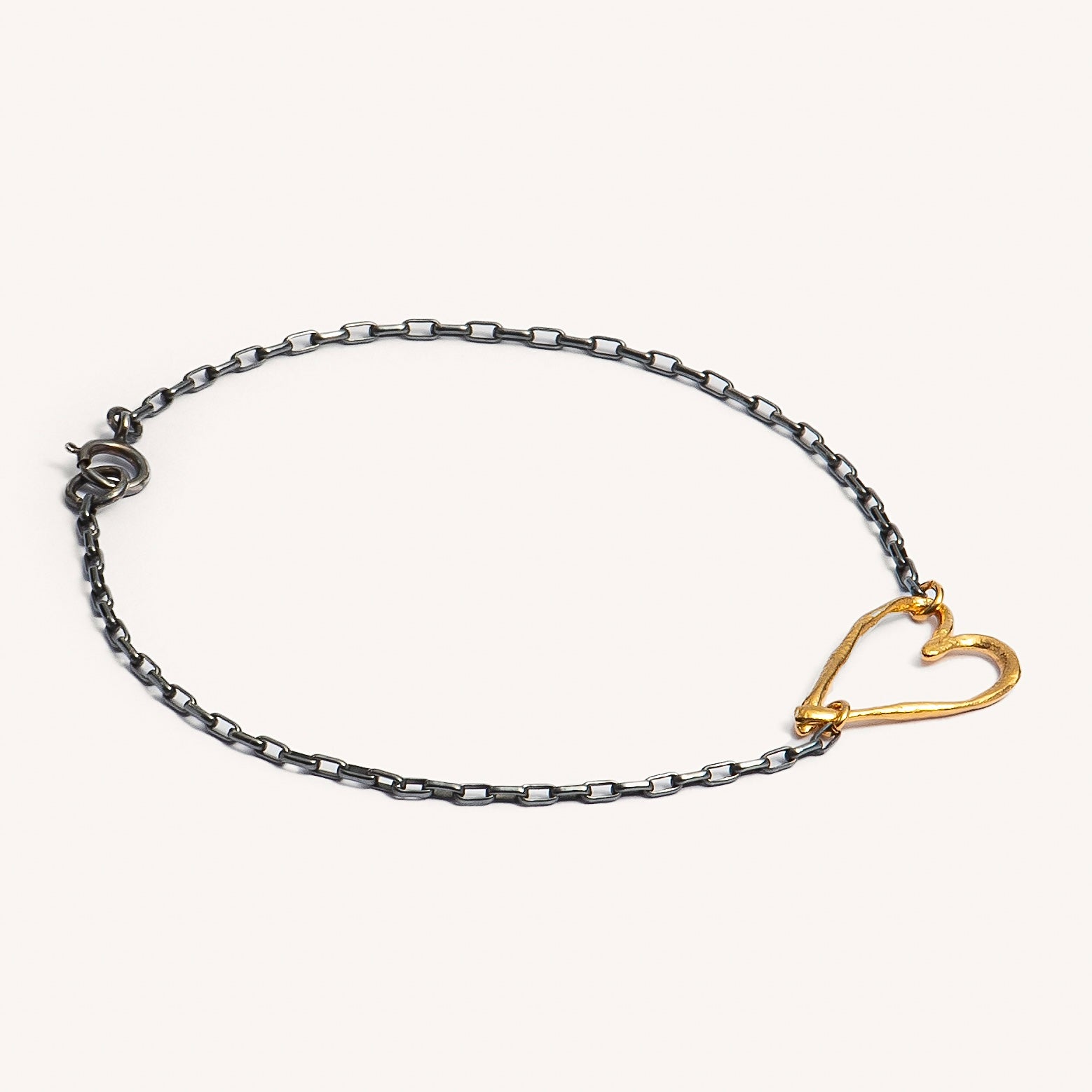 Gold Plated / Oxidised Silver Bracelet "Rough Thin Heart"