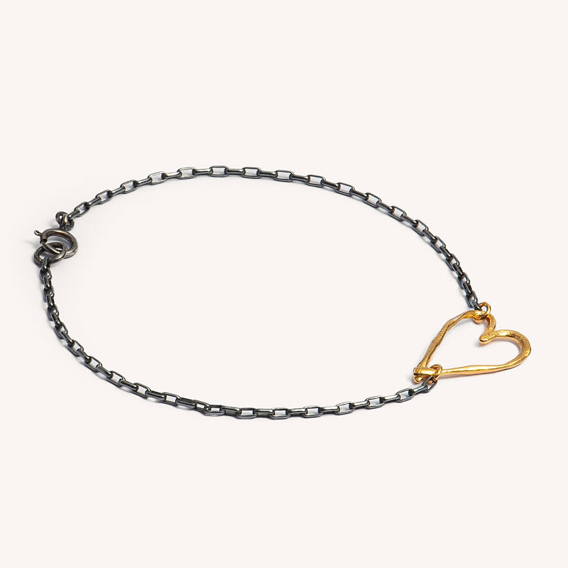 Gold Plated / Oxidised Silver Bracelet "Rough Thin Heart"