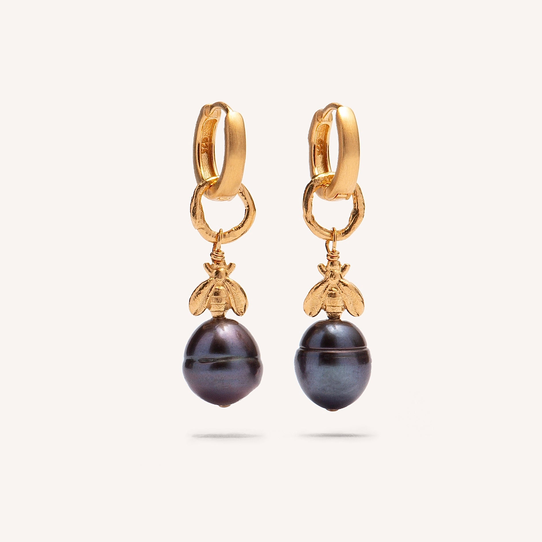 Gold Plated Silver & Pearl Earrings "Lucky Bee"