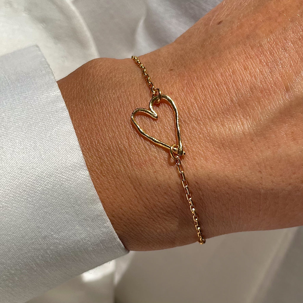 Gold Plated Silver Bracelet Set "Rough Thin Heart" & "Padparadscha Sapphire Bee"