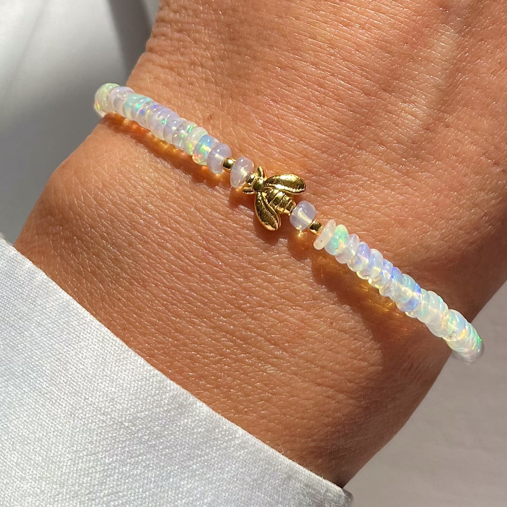 Paauksuotas sidabro apyrankių rinkinys "Thick Handcrafted" ir "Opal Bee"