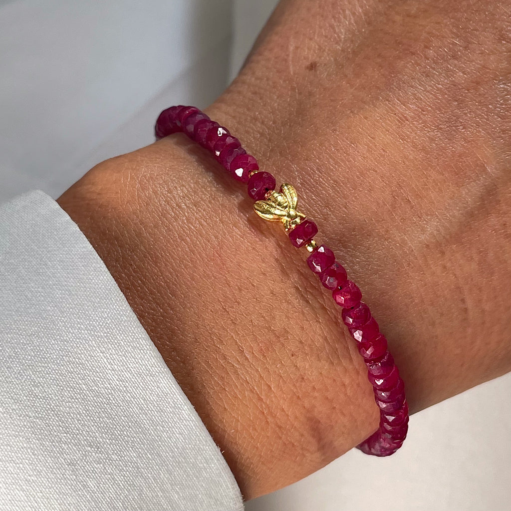 Gold Plated Silver Bracelet "Ruby Bee"