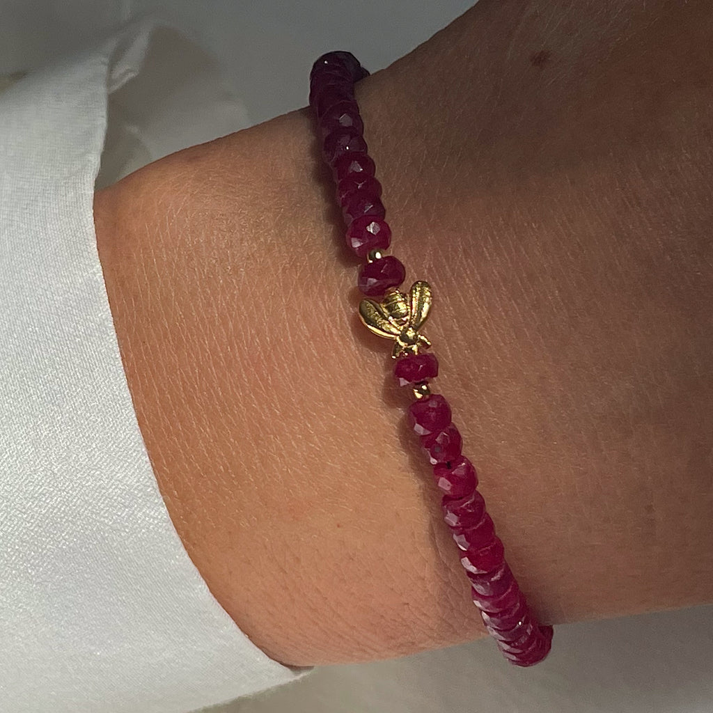 Gold Plated Silver Bracelet "Ruby Bee"