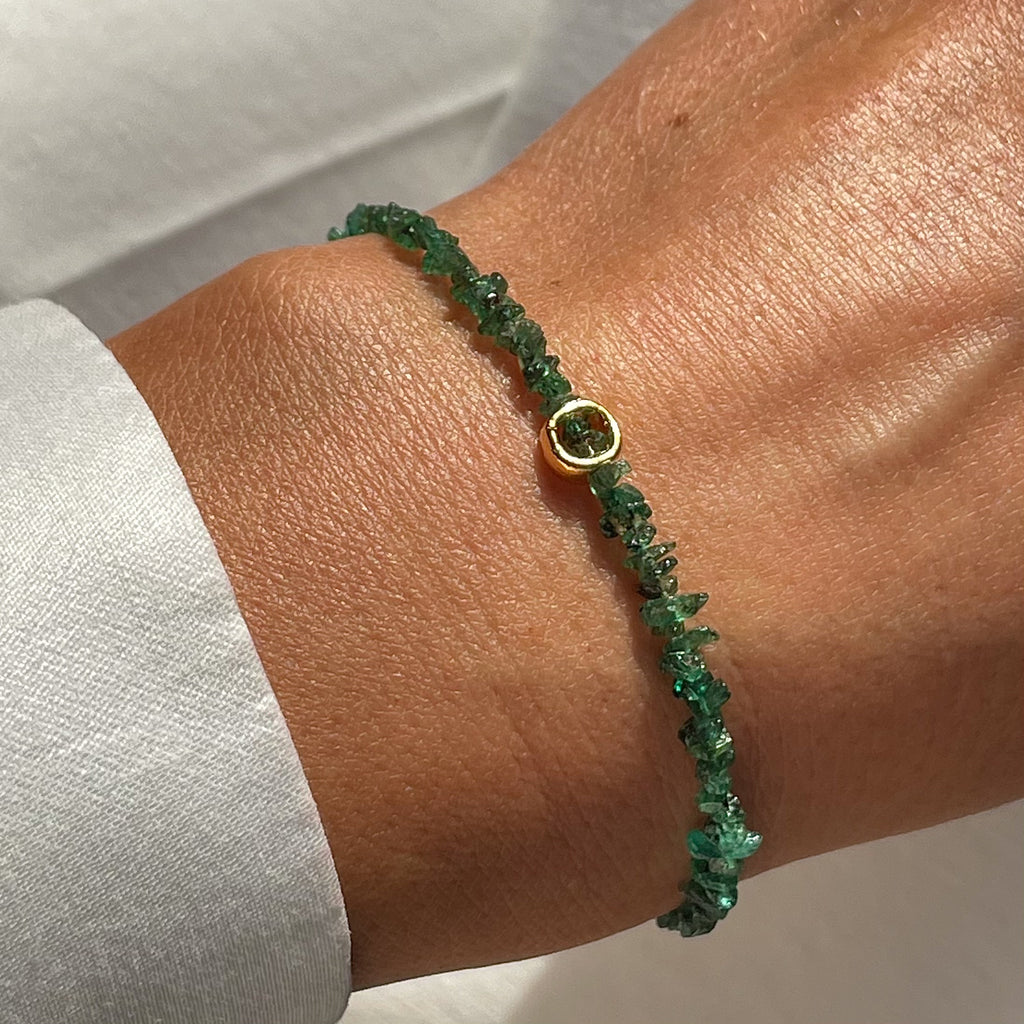 Gold Plated Silver Bracelet "Emerald Uncut Circle"