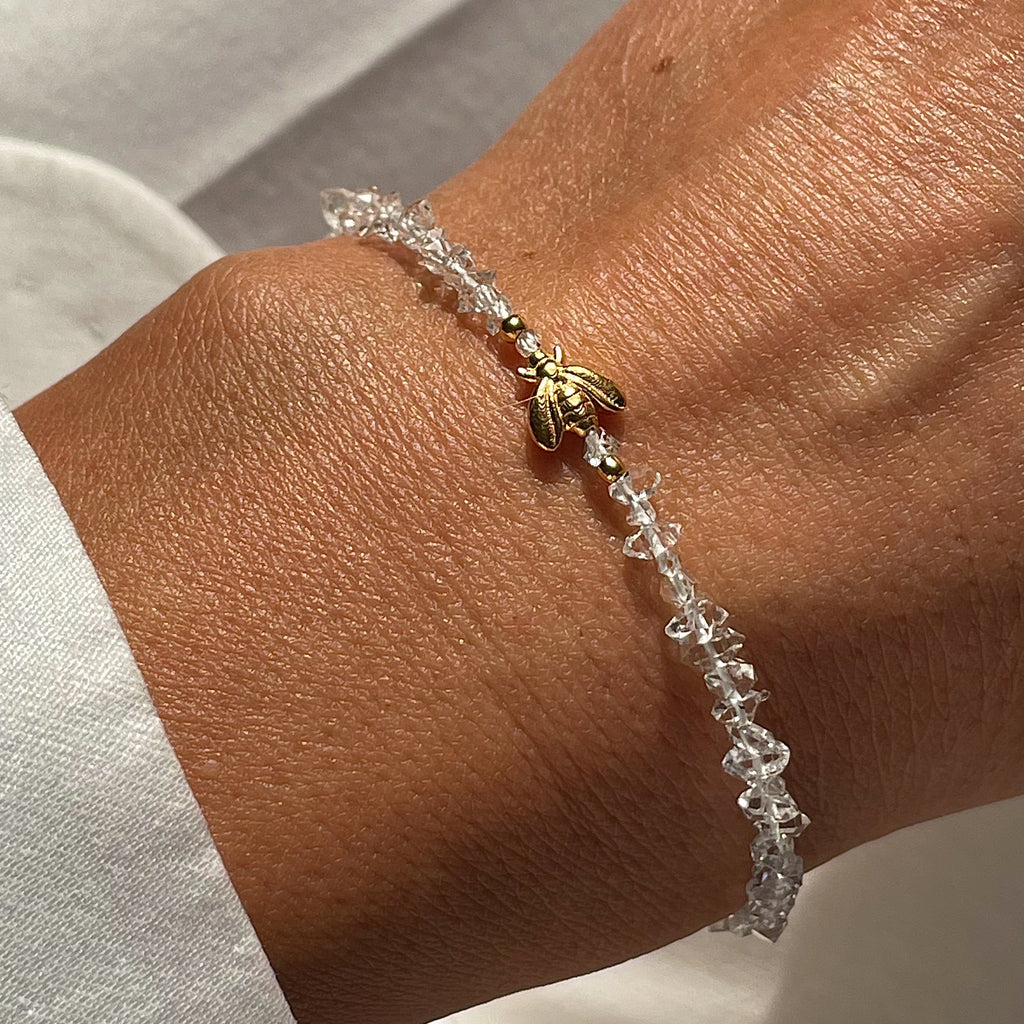 Gold Plated Silver Bracelet "Herkimer Diamond Bee"