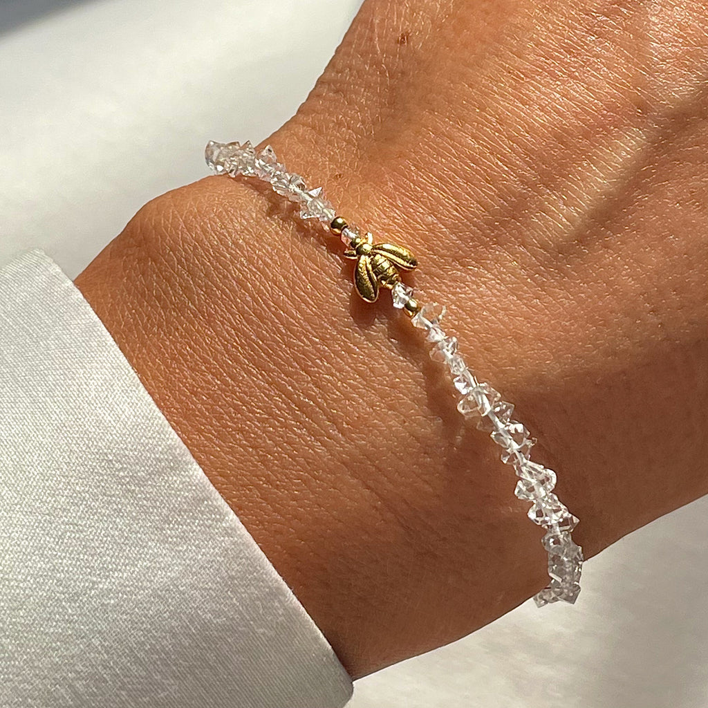 Gold Plated Silver Bracelet "Herkimer Diamond Bee"