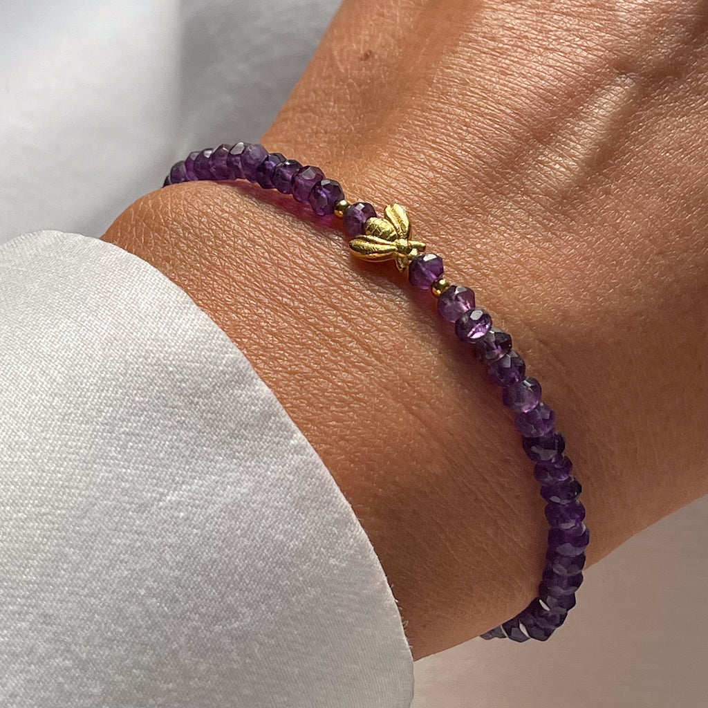 Gold Plated Silver Bracelet "Amethyst Bee"