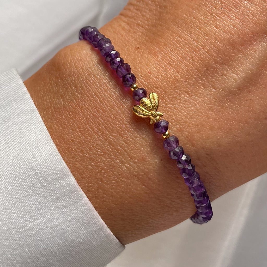 Gold Plated Silver Bracelet "Amethyst Bee"