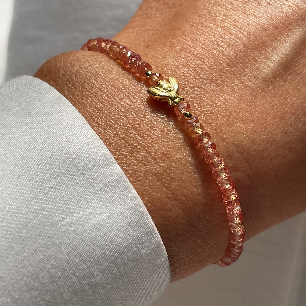 Gold Plated Silver Bracelet "Padparadscha Sapphire Bee"