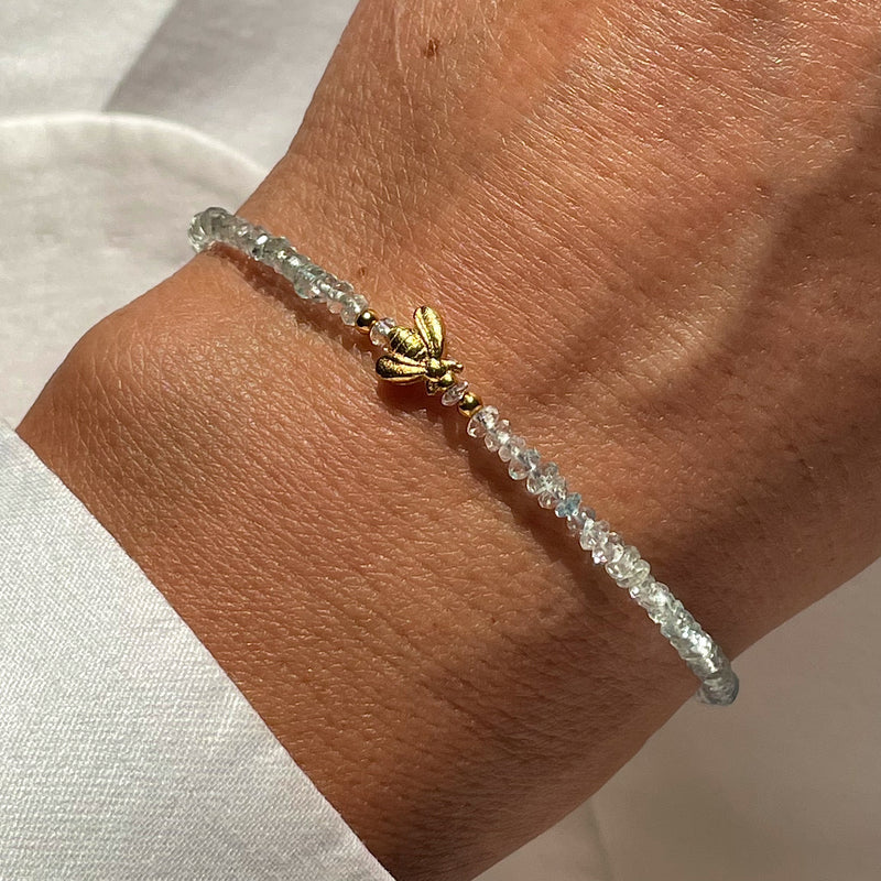 Gold Plated Silver Bracelet with Aquamarines "Bee"