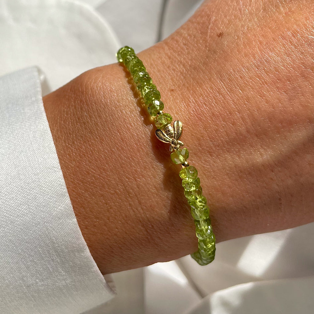 Gold Plated Silver Bracelet "Peridot Bee"